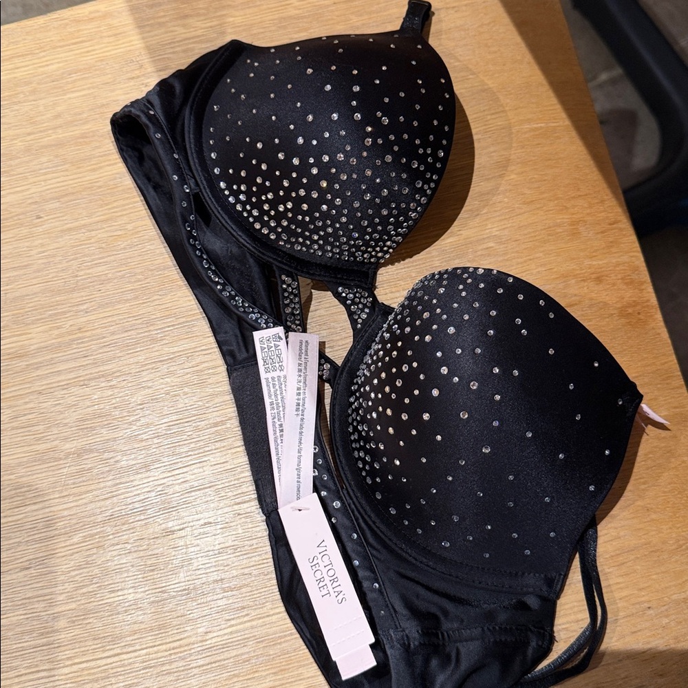 💥🔥🤩Victoria's Secret rhinestone new 2025 Oct black 32b Push-Up Bra - Picture 4 of 6